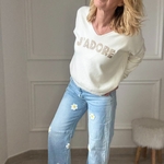 pull april vintage jadore écru paillette doré