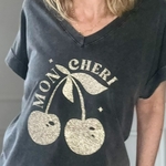 05 - MON CHERI - TEE SHIRT NOIR DELAVE INSCRIPTION PAILLETTE DORÉ (2)