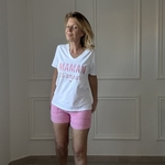 MAMAN DAMOUR APRIL VINTAGE - TEE SHIRT BLANC INSCRIPTION PAILLETTE ROSE (4)