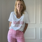 APRIL VINTAGE - MAMAN DAMOUR - TEE SHIRT BLANC INSCRIPTION PAILLETTE ROSE (9)
