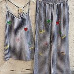 ENSEMBLE TOP ET PANTALON RAYE BLANC BLEU APRIL VINTAGE (3)