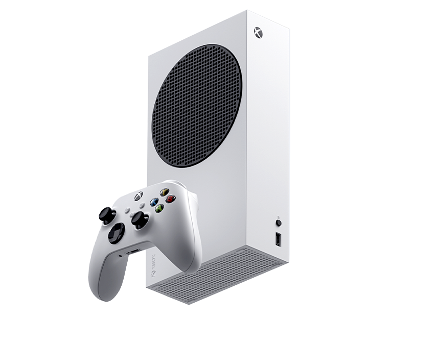 Détail du design compact de la console Xbox Series S blanche