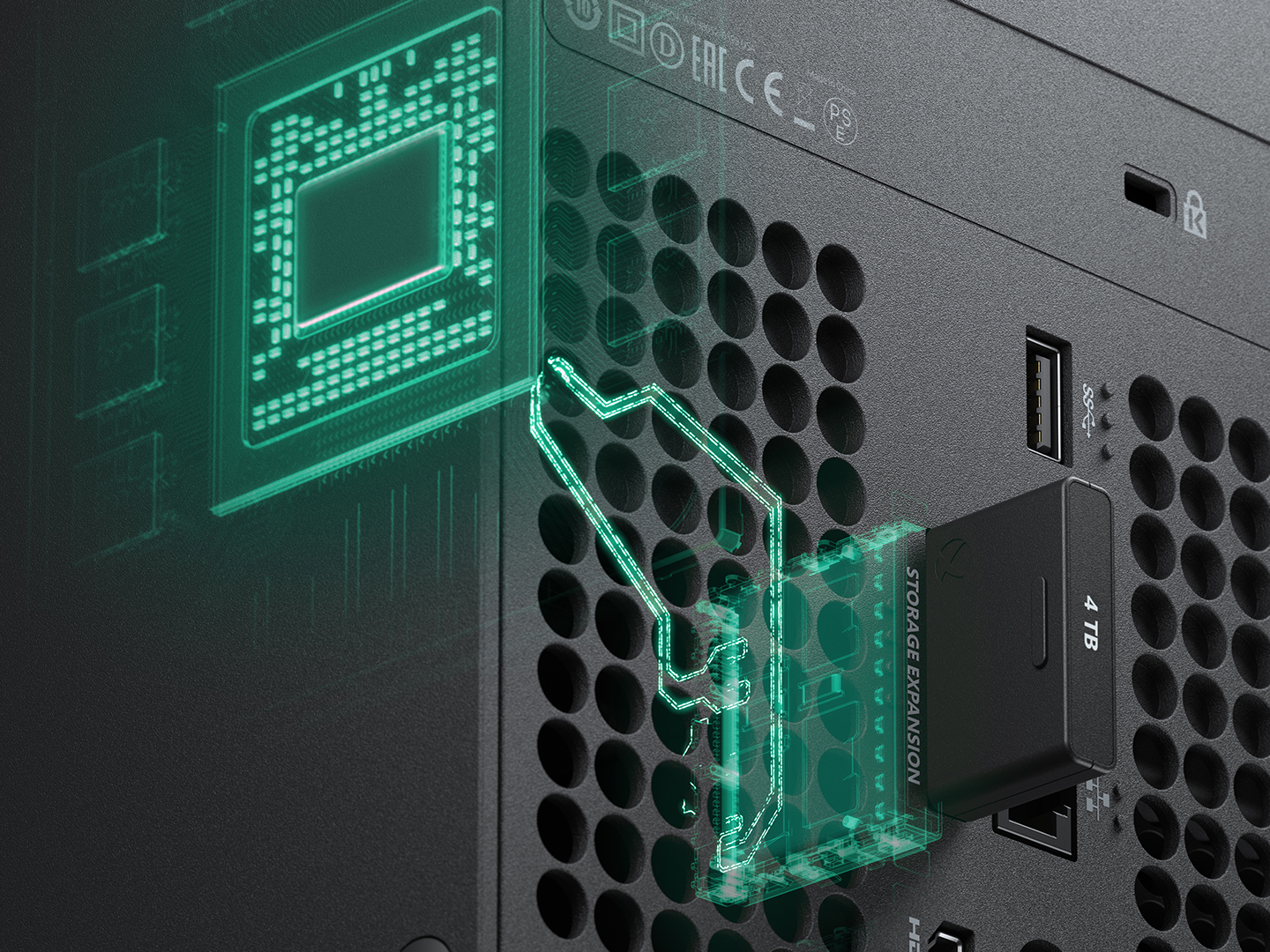 Vue complémentaire de la carte d’extension de stockage Seagate 1 To pour Xbox Series X et S