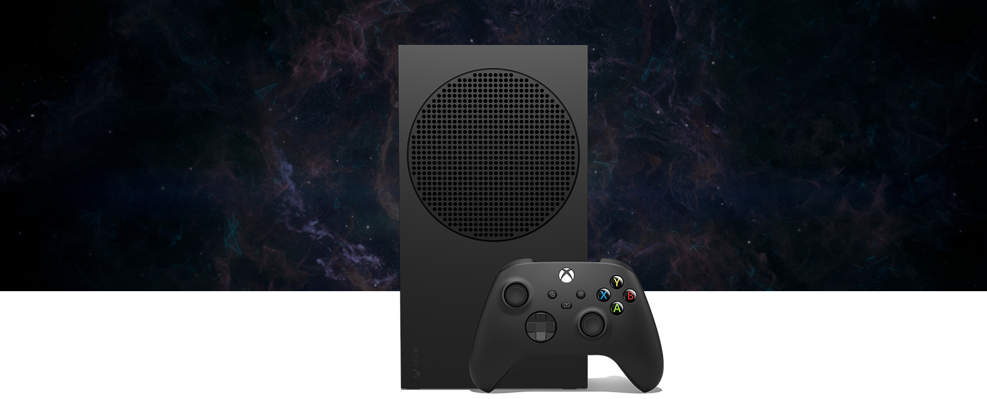 Vue complémentaire de la console Xbox Series S 1 To Carbon Black avec manette noire