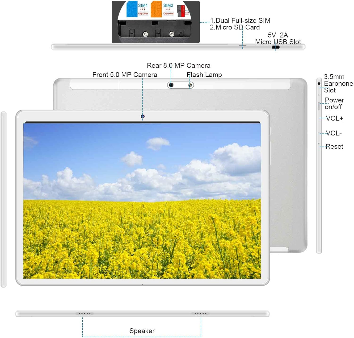 Présentation des accessoires et des fonctionnalités de la tablette YESTEL X7