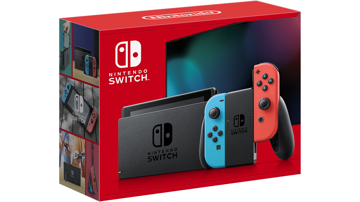Emballage officiel de la console Nintendo Switch avec Joy-Con bleu néon et rouge néon
