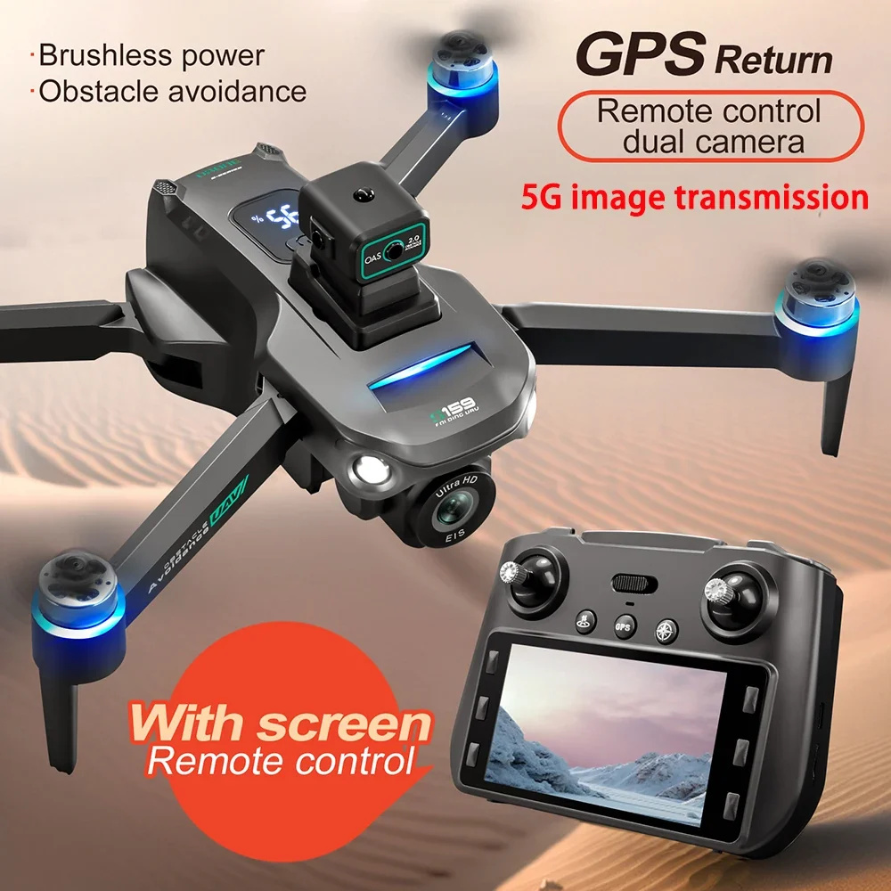 Vue complémentaire du drone S159 GPS Pro avec caméra double et télécommande à écran