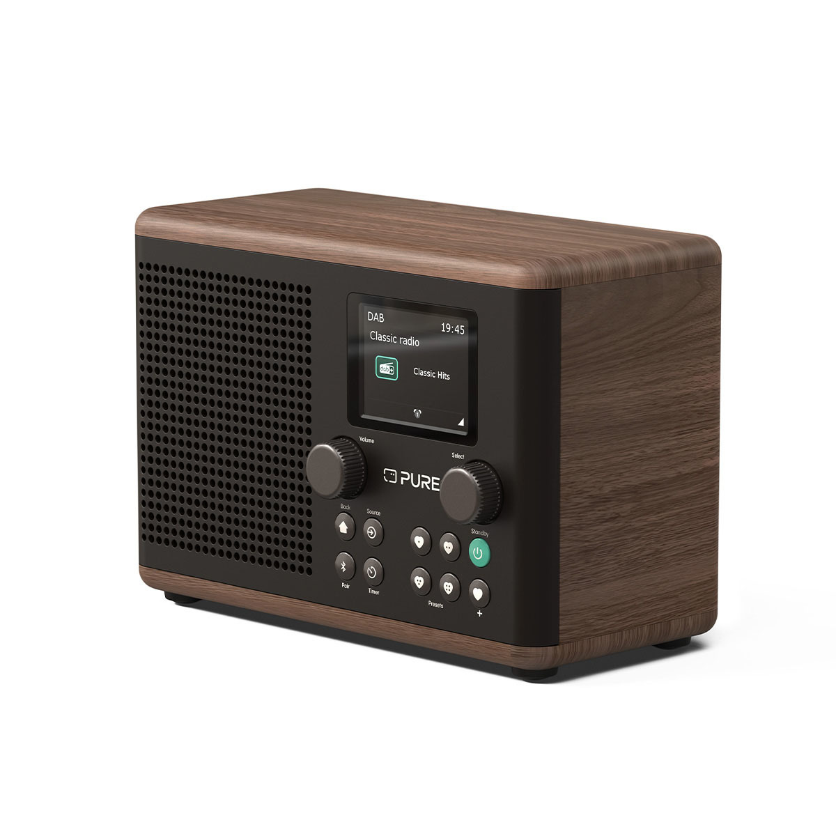 Radio numérique Pure Classic H4 noire et noyer vue de trois quarts