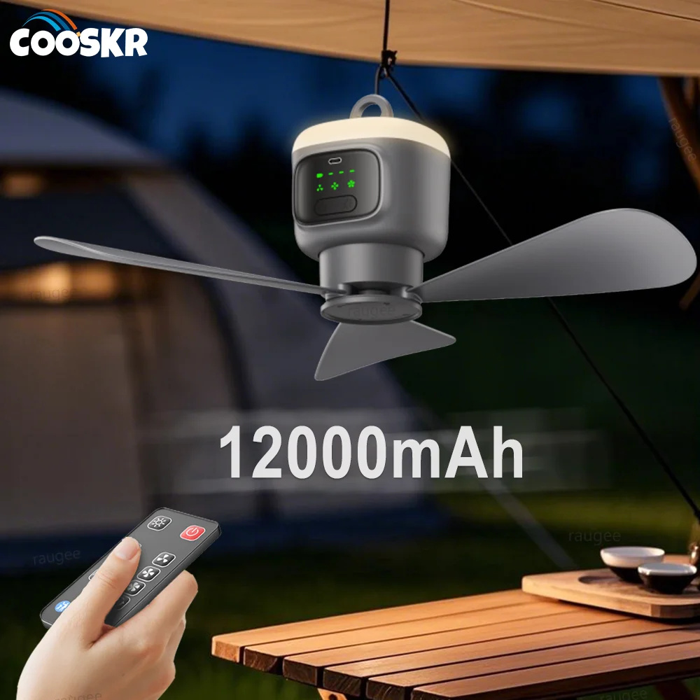 Ventilateur de plafond portable rechargeable 12 000 mAh avec télécommande et lumière LED