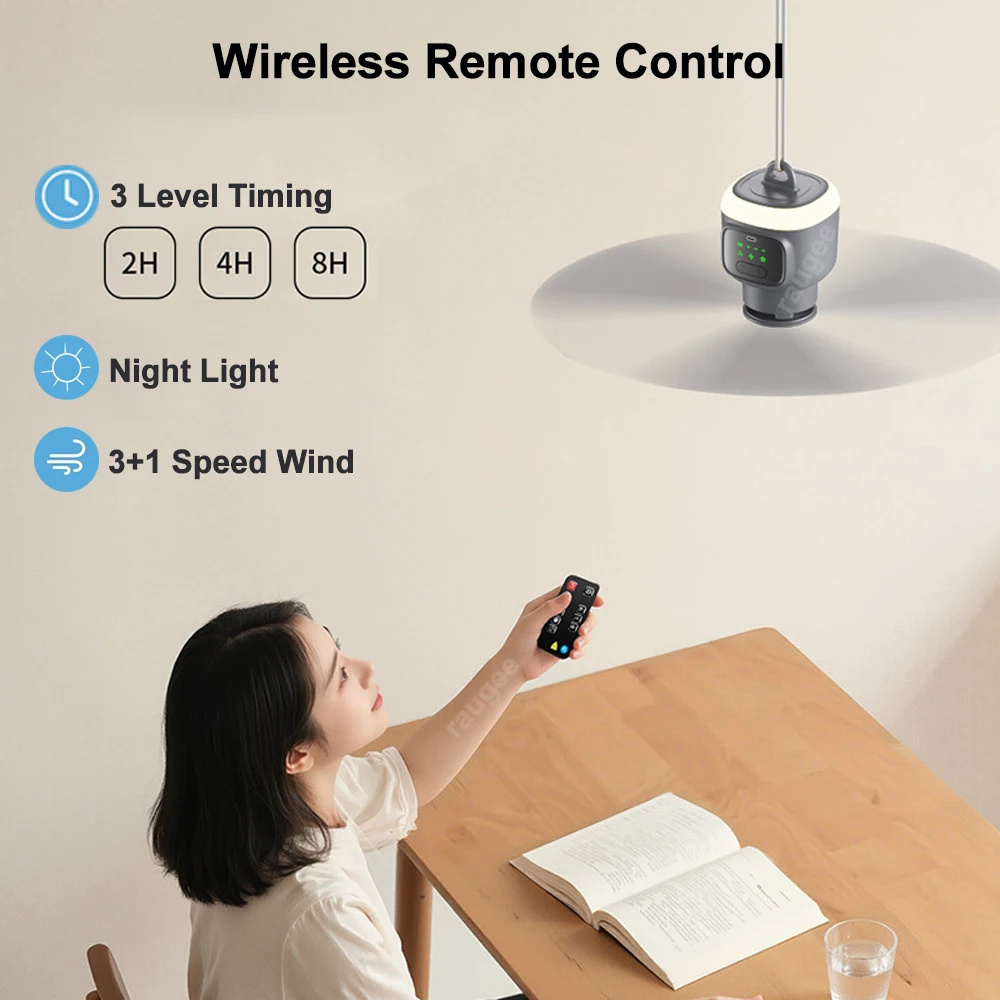 Ventilateur de plafond portable rechargeable 12 000 mAh avec télécommande et lumière LED 4