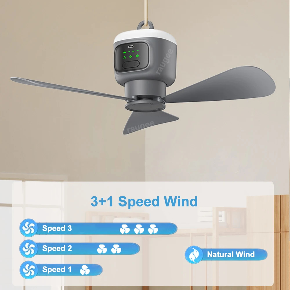 Ventilateur de plafond portable rechargeable 12 000 mAh avec télécommande et lumière LED 5