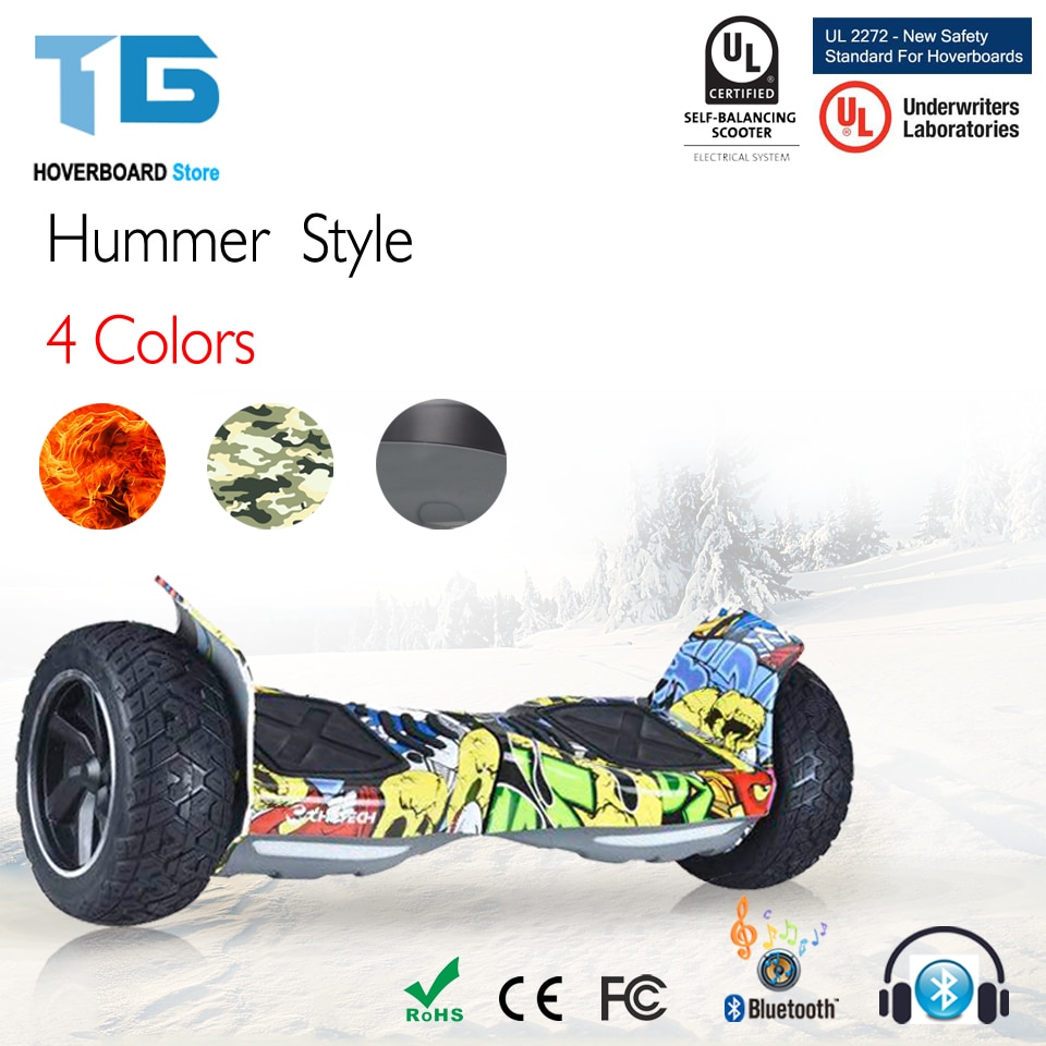 Hoverboard tout-terrain Hummer 8,5 pouces à pneus crantés et coque graphique colorée