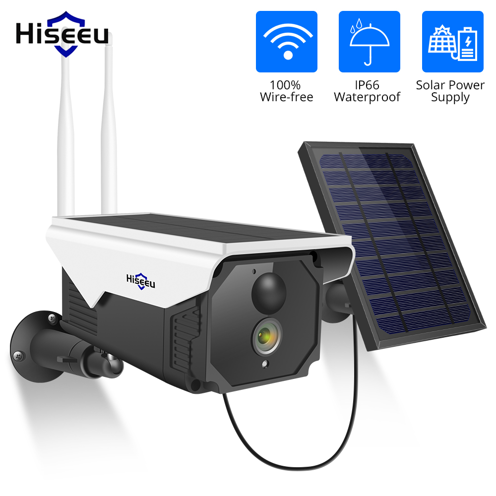 Caméra de surveillance solaire Hiseeu 1080p Wi-Fi avec panneau solaire