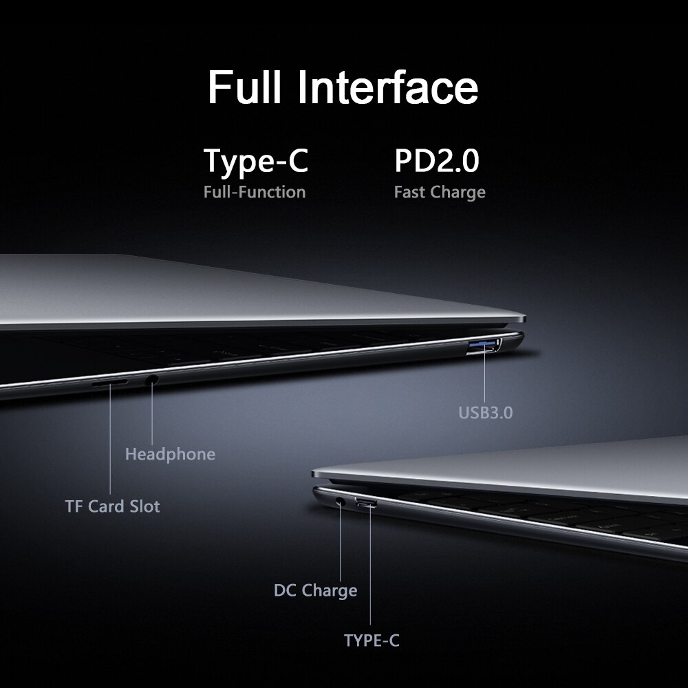 Connectique du CHUWI GemiBook X avec ports USB et lecteur de carte