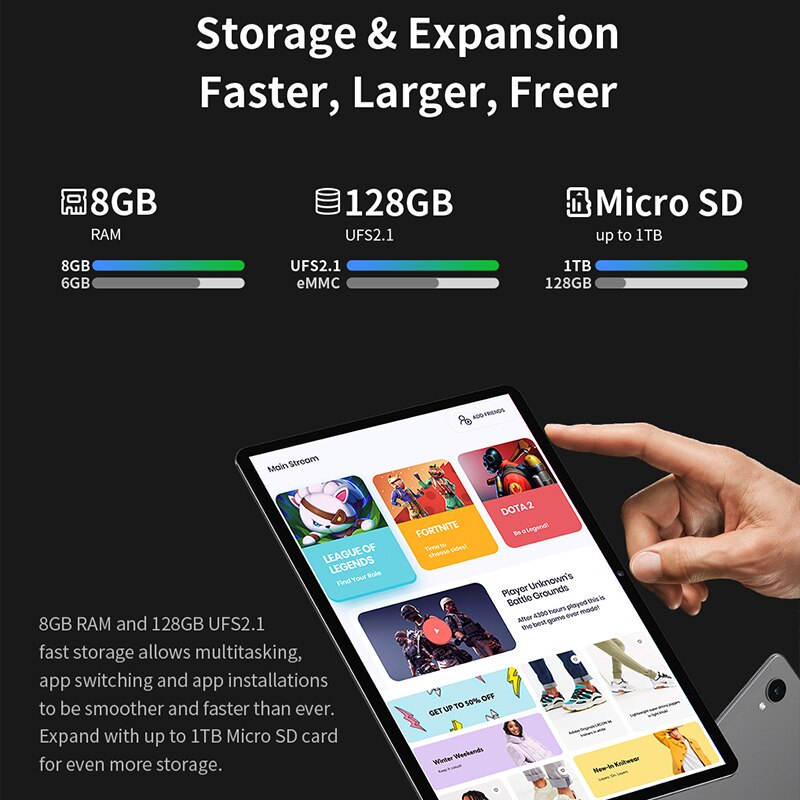 Détail de la tablette Teclast M40 Air et de ses finitions