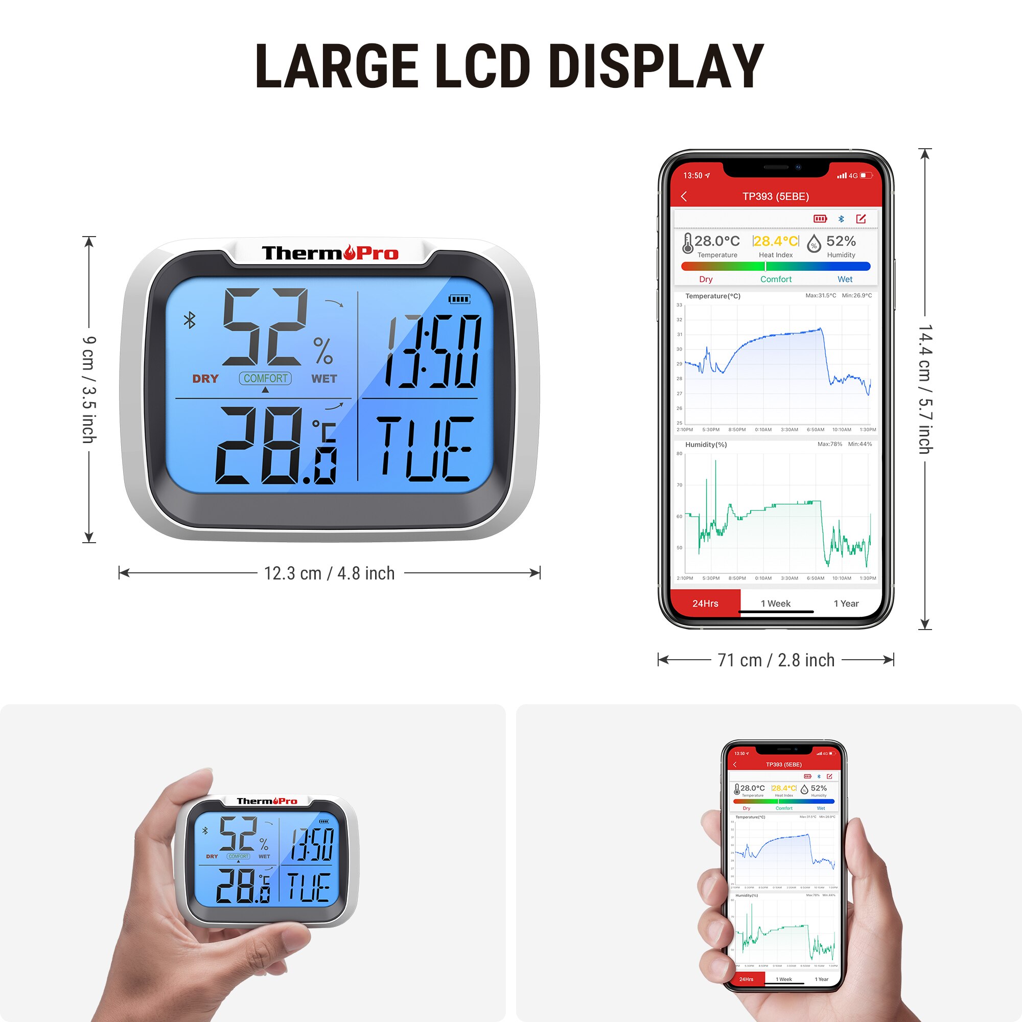 ThermoPro TP393 thermomètre hygromètre Bluetooth avec écran numérique