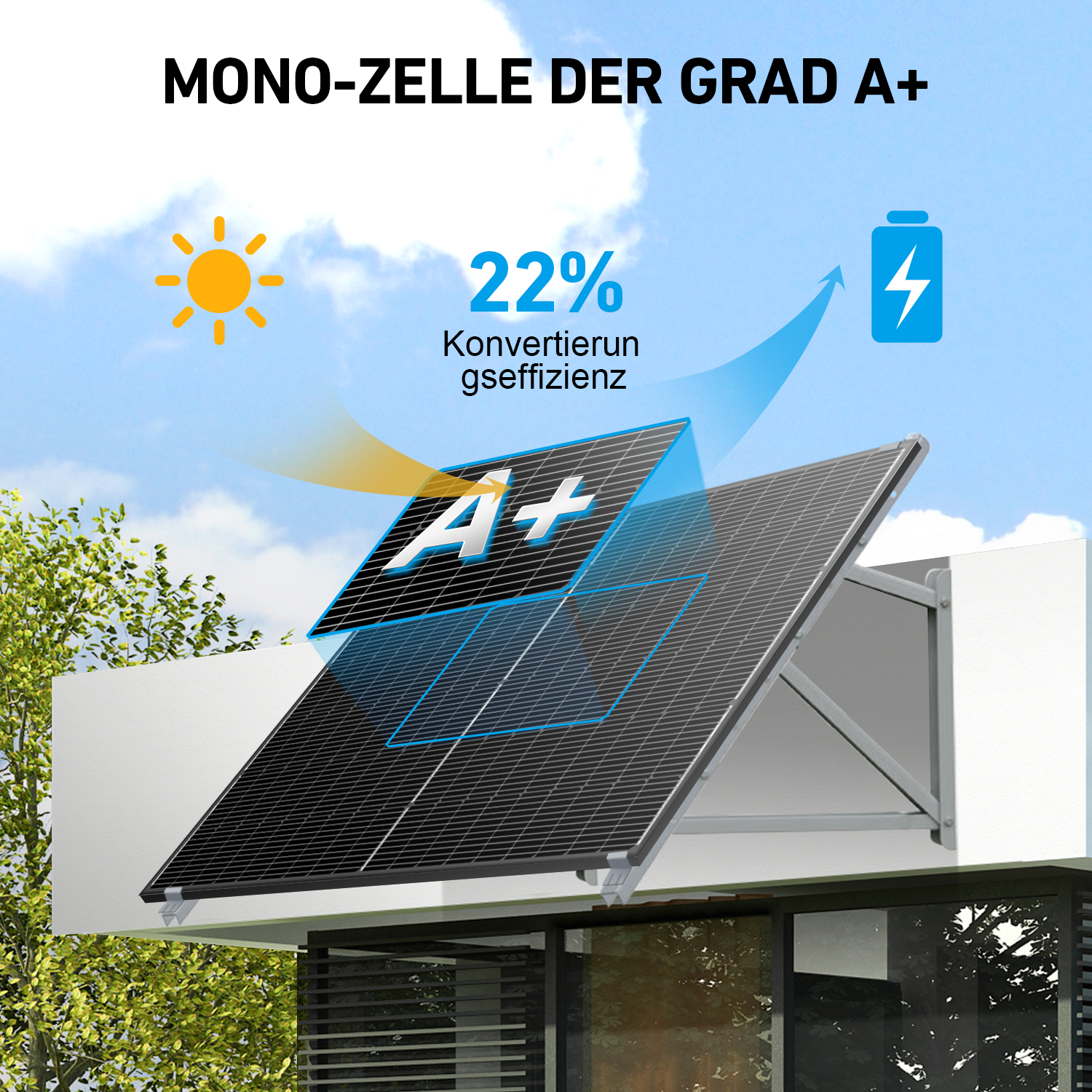 Panneau solaire DOKIO 400 W installé pour une utilisation domestique