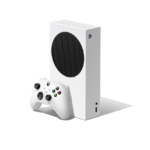 Console Xbox Series S blanche avec manette sans fil, vue officielle