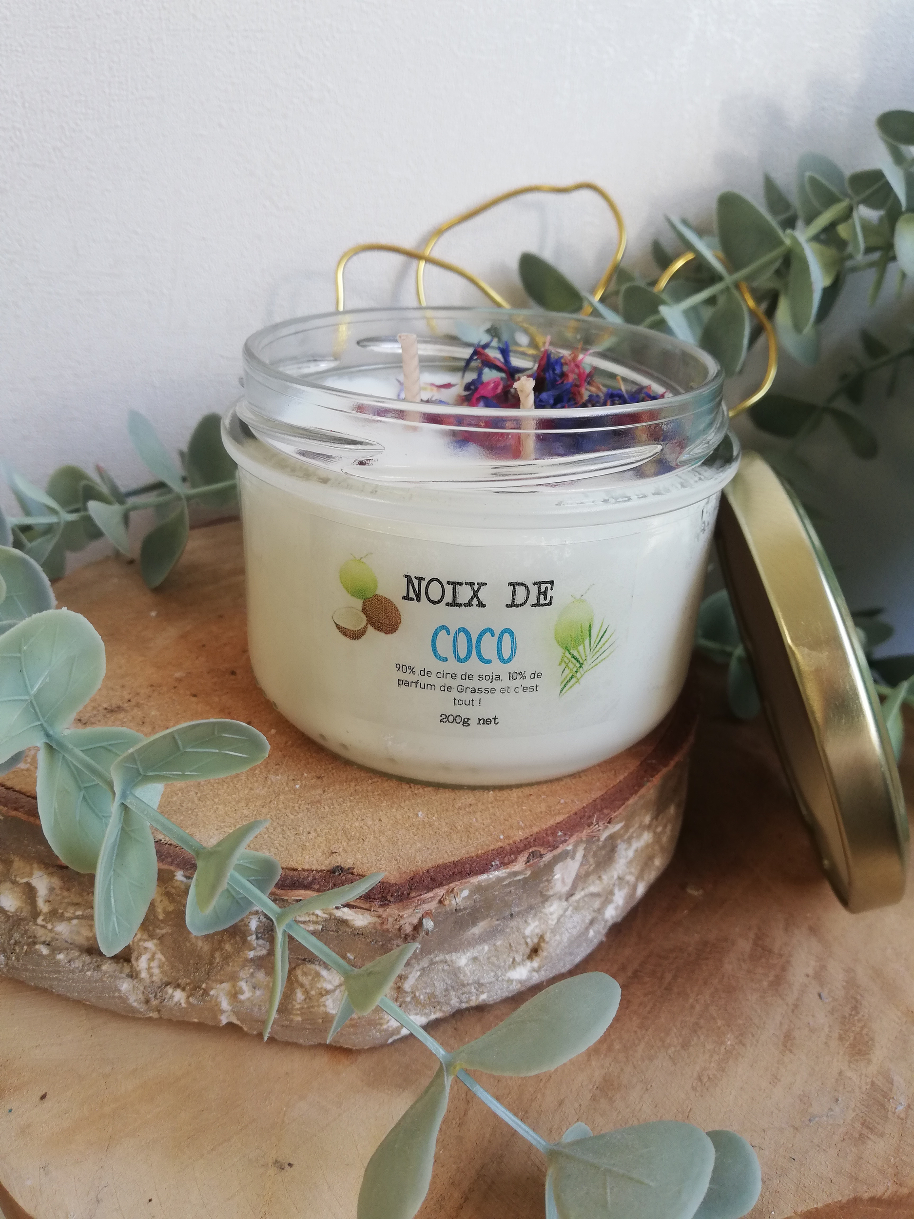 Bougie artisanale en cire de soja Parfum de Grasse fabriquée à Rennes parfum NOIX DE COCO
