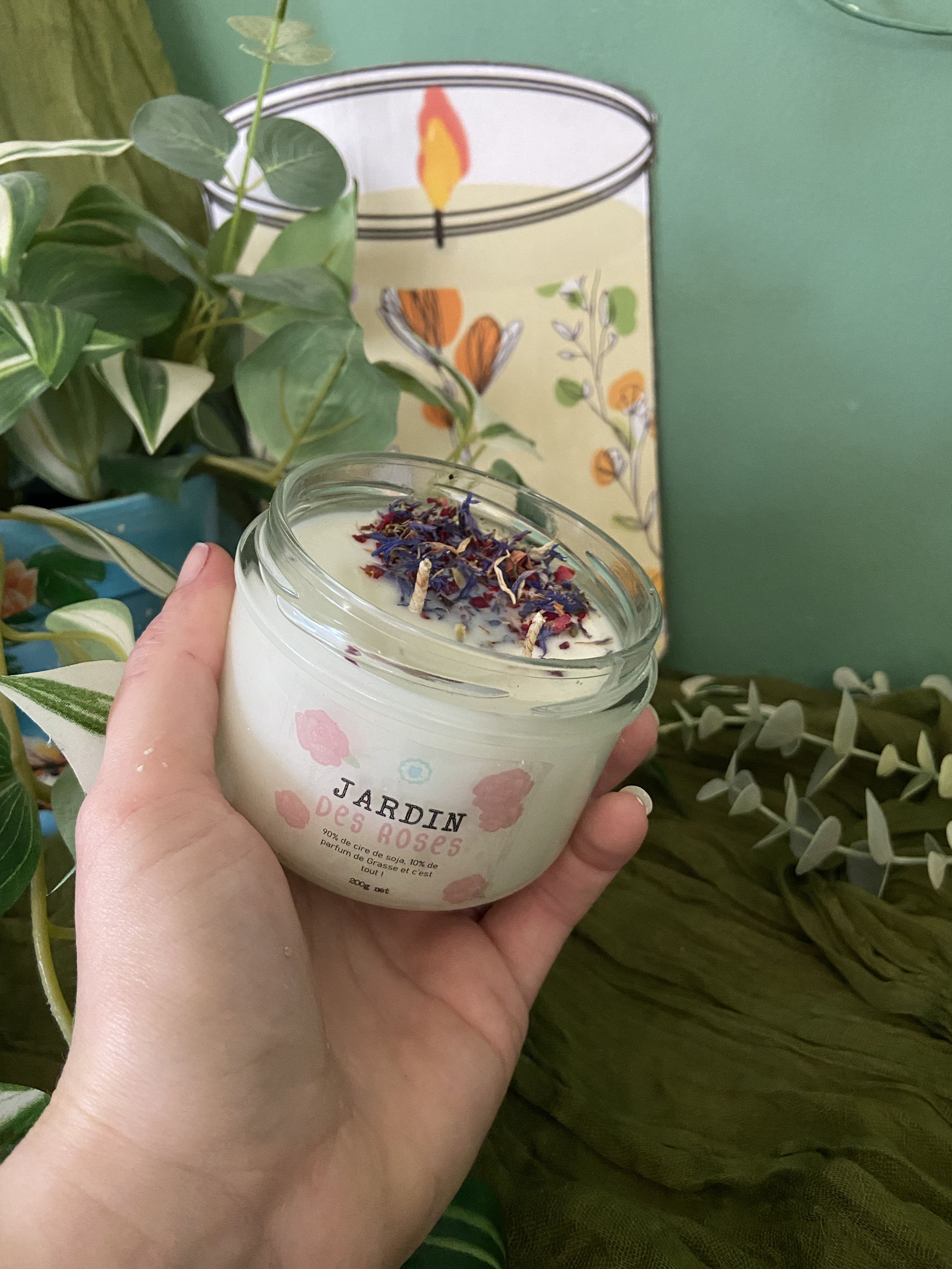 Bougie artisanale en cire de soja Parfum de Grasse fabriquée à Rennes parfum rose