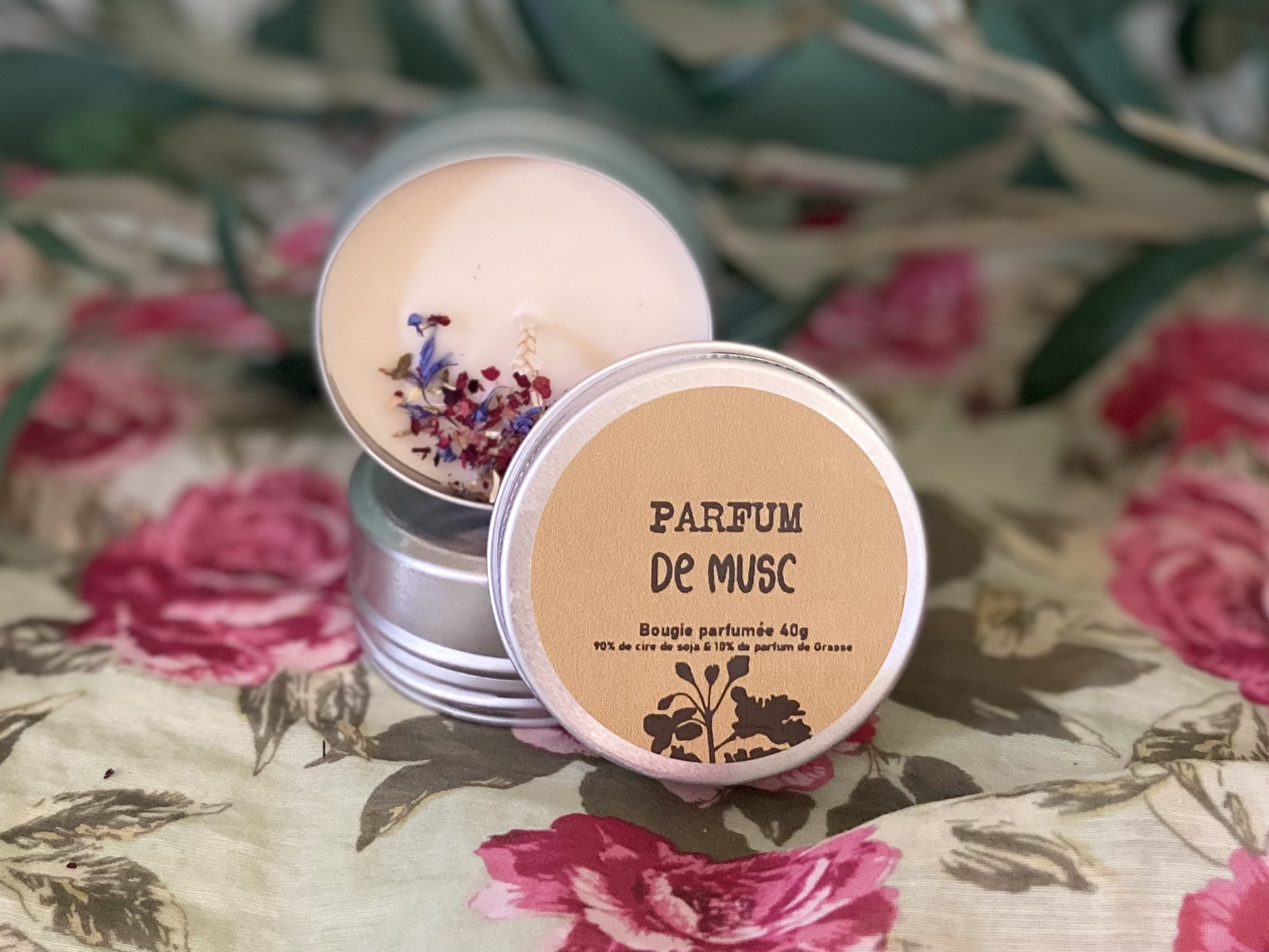 MINI BOUGIE MUSC ARTISANALE CONTENANT ALUMINIUM CIRE DE SOJA PARFUM DE GRASSE