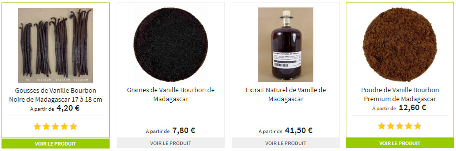 Vanille de Madagascar Gousse Poudre Extrait et Caviar