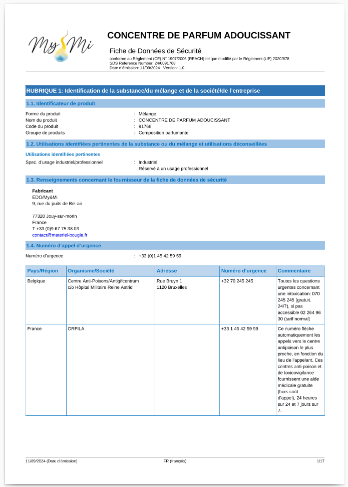 Fiche De Sécurité sur mesure