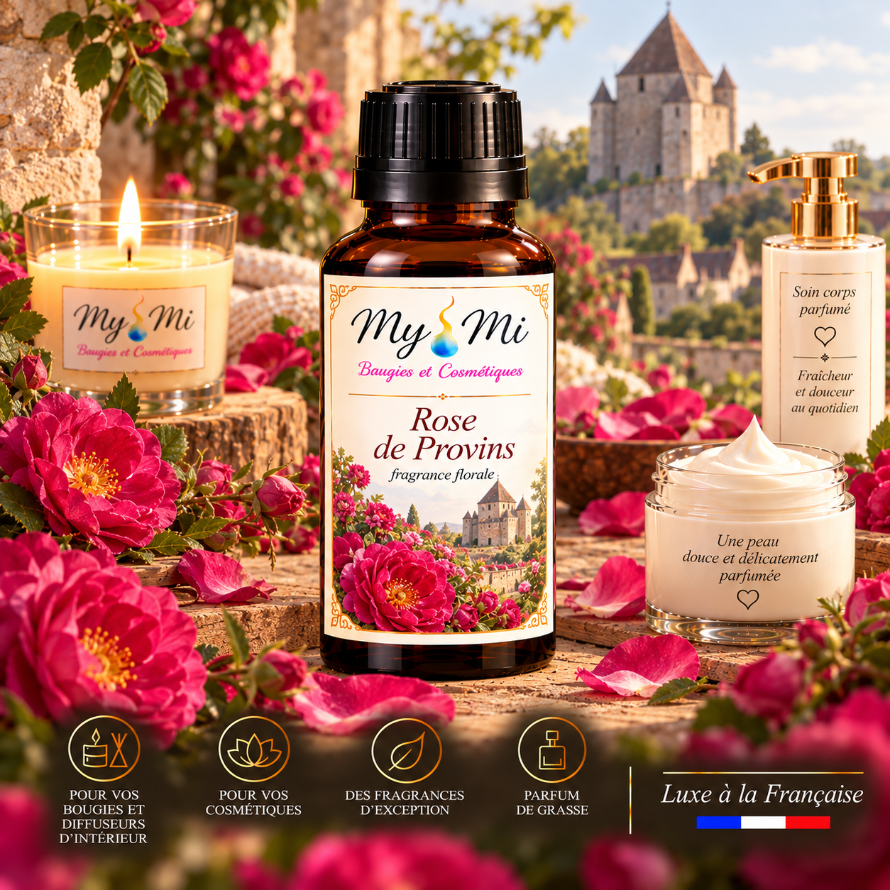 Parfum pour bougie et cosmétique Rose de Provins
