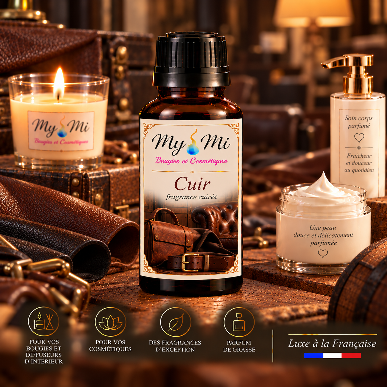 Parfum pour bougie et cosmétique Cuir