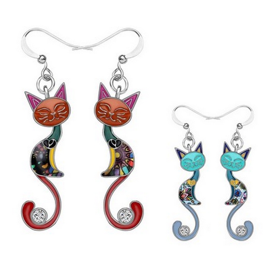 Boucles d'Oreilles émaillées forme CHAT 7- La BoutiK du Chat