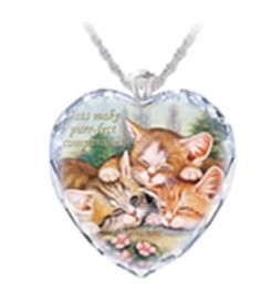 Collier-Pendentif Coeur en cristal blanc motif CHAT - La BoutiK du Chat