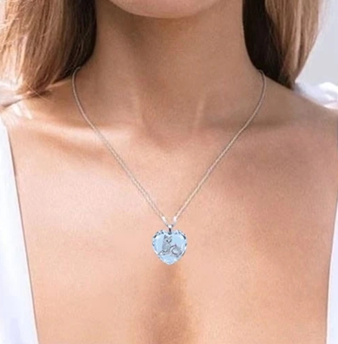 Collier-Pendentif Coeur en cristal blanc motif CHAT 2- La BoutiK du Chat