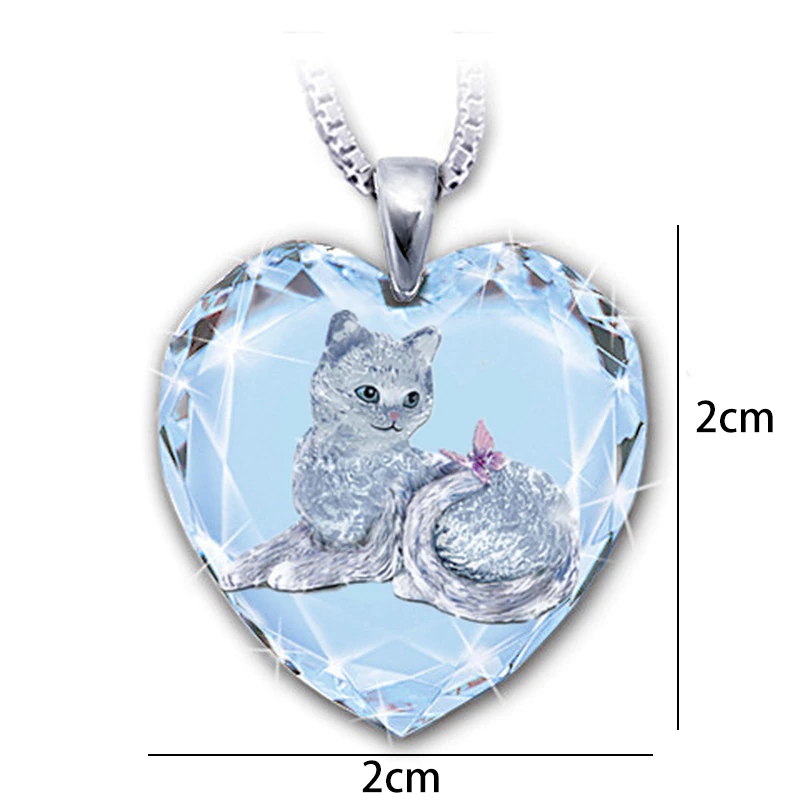 Collier-Pendentif Coeur en cristal blanc motif CHAT 4- La BoutiK du Chat
