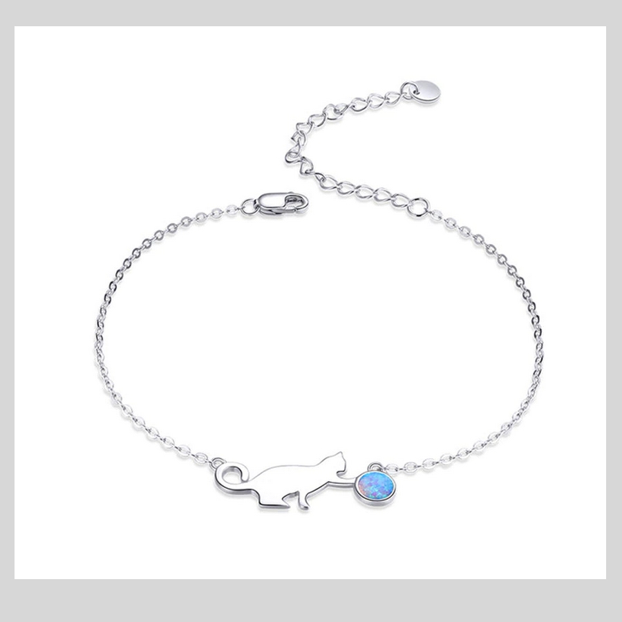 Bracelet Double Chat et Coeur ❤ couleur or ou argent pour Femme