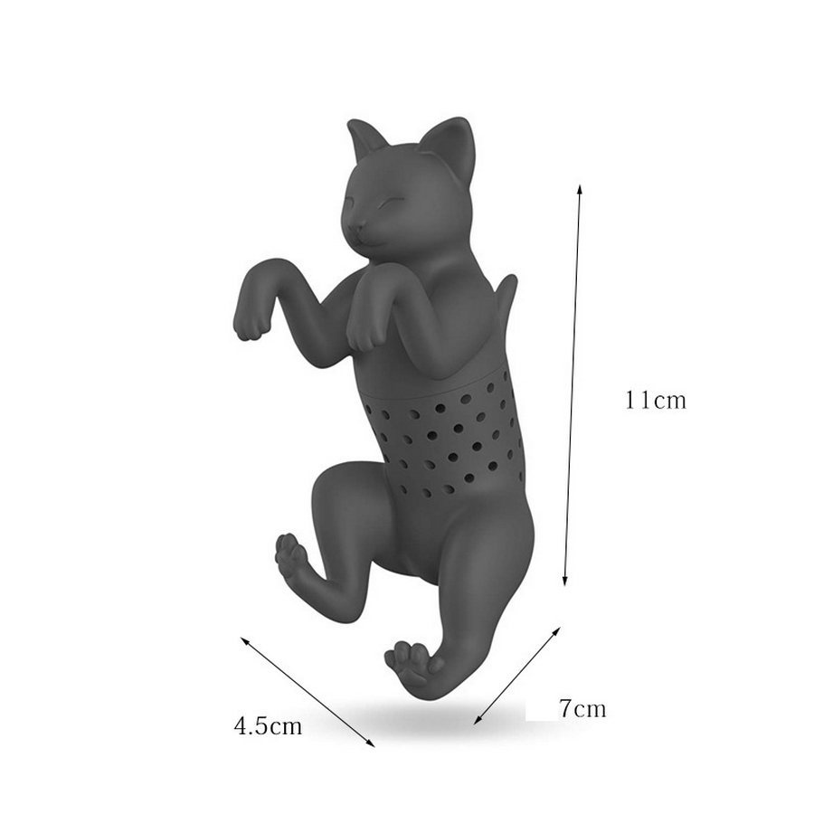 infuseur thé silicone noir gris chat taille - La BoutiK du Chat