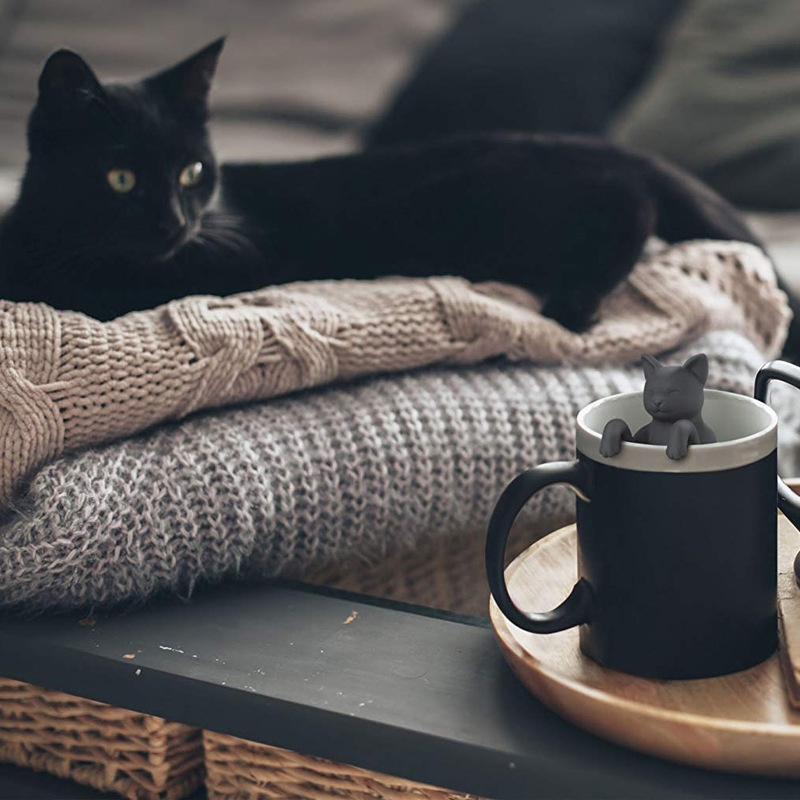 infuseur thé mug silicone noir chat - La BoutiK du Chat