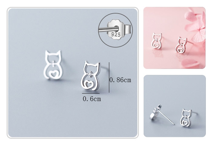 Boucles d'oreilles chat et coeur en Argent 925 Ref. 41484