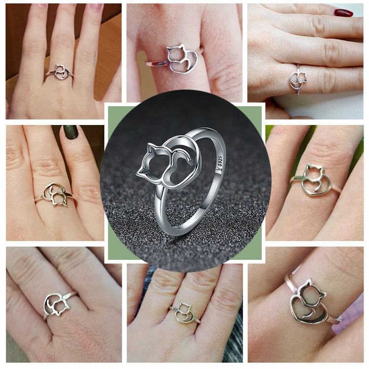 Bague Chat et Coeur 1 en ARGENT - La BoutiK du Chat