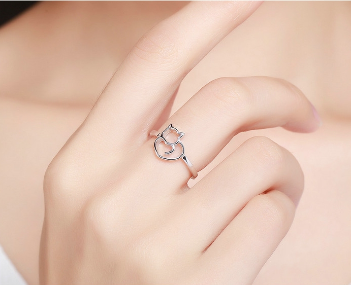 Bague en ARGENT Coeur et CHAT pour Femme La BoutiK du Chat