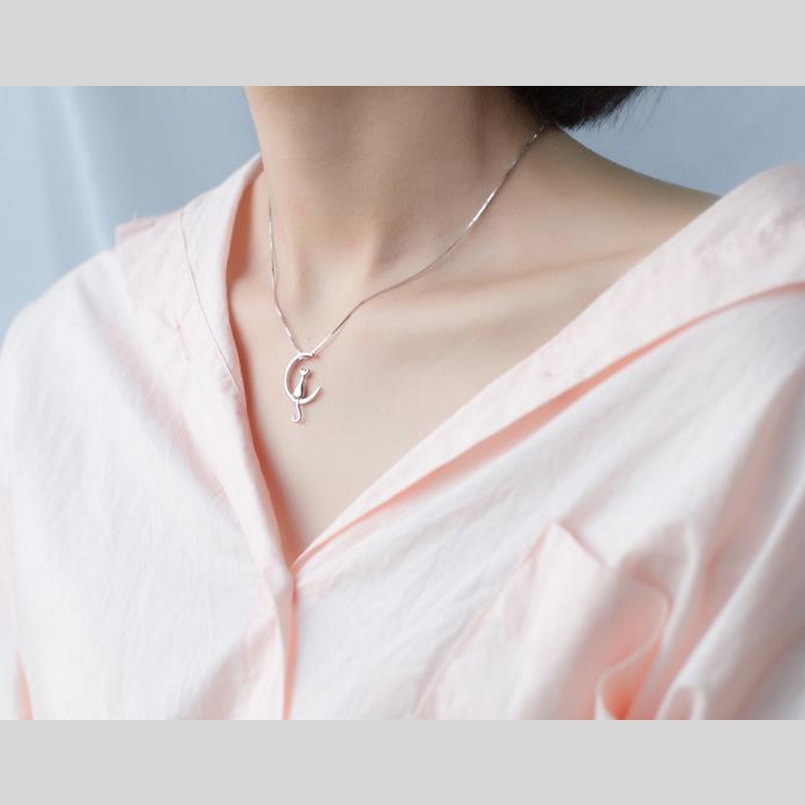 collier pendentif Chat sous influence de la Lune en Argent Femme - La BoutiK du Chat