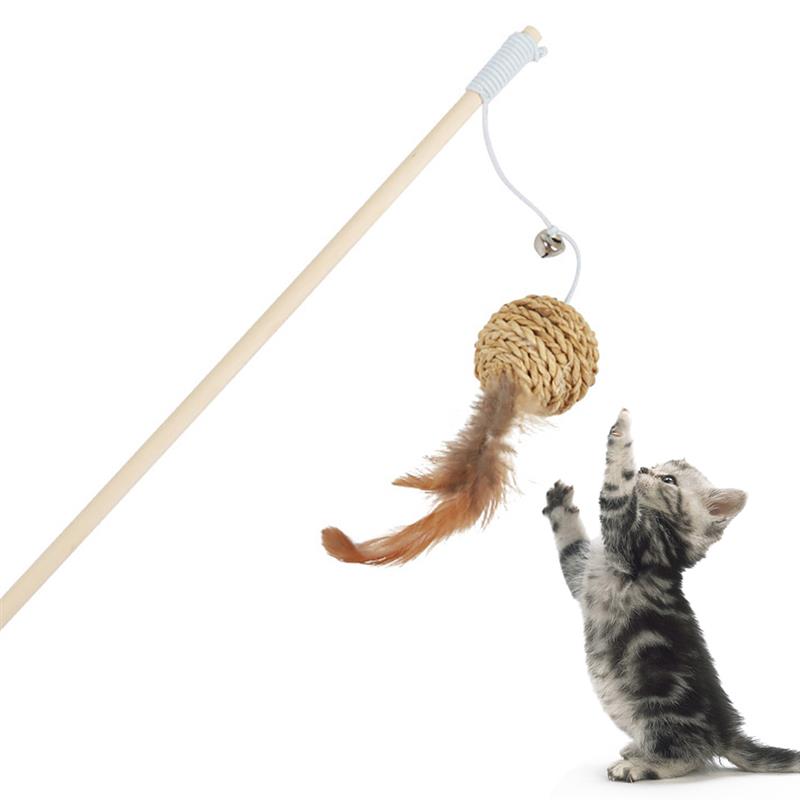 Jouet canne à pêche interactif  avec boule et  plume pour chats et chatons
