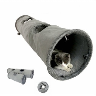 Tunnel de jeu en daim pliable avec balle jouet pour chat
