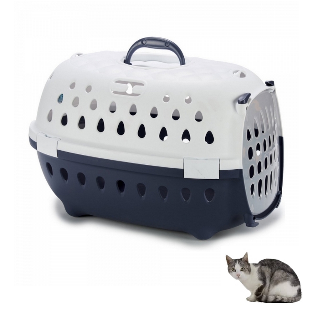 Cage caisse transport chat chaton bleu et Blanc voyage ventilé - La BoutiK du Chat
