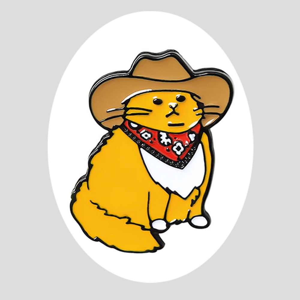 Broche en émail médaillon chat chaton avec bandana et chapeau country western cow boy - La BoutiK du Chat