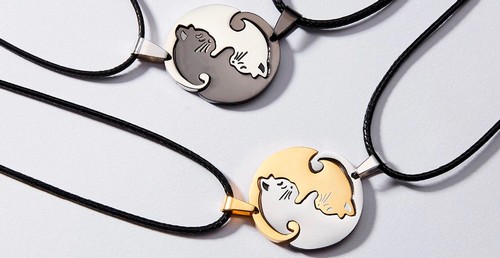 ❤ Colliers chats entrelacés pour amoureux - pendentif en forme de chat - La BoutiK du chat