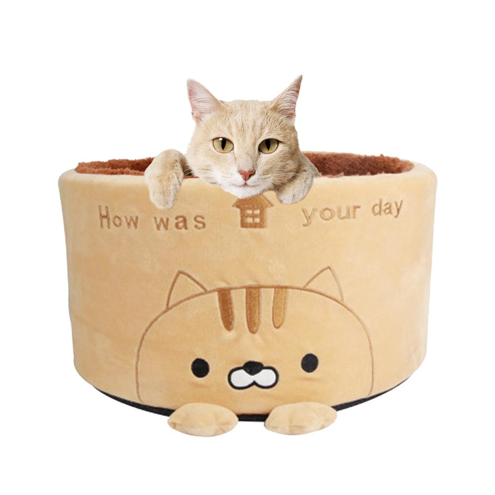 Panier-lit chaud et lavable pour chat avec joli décor et coussin