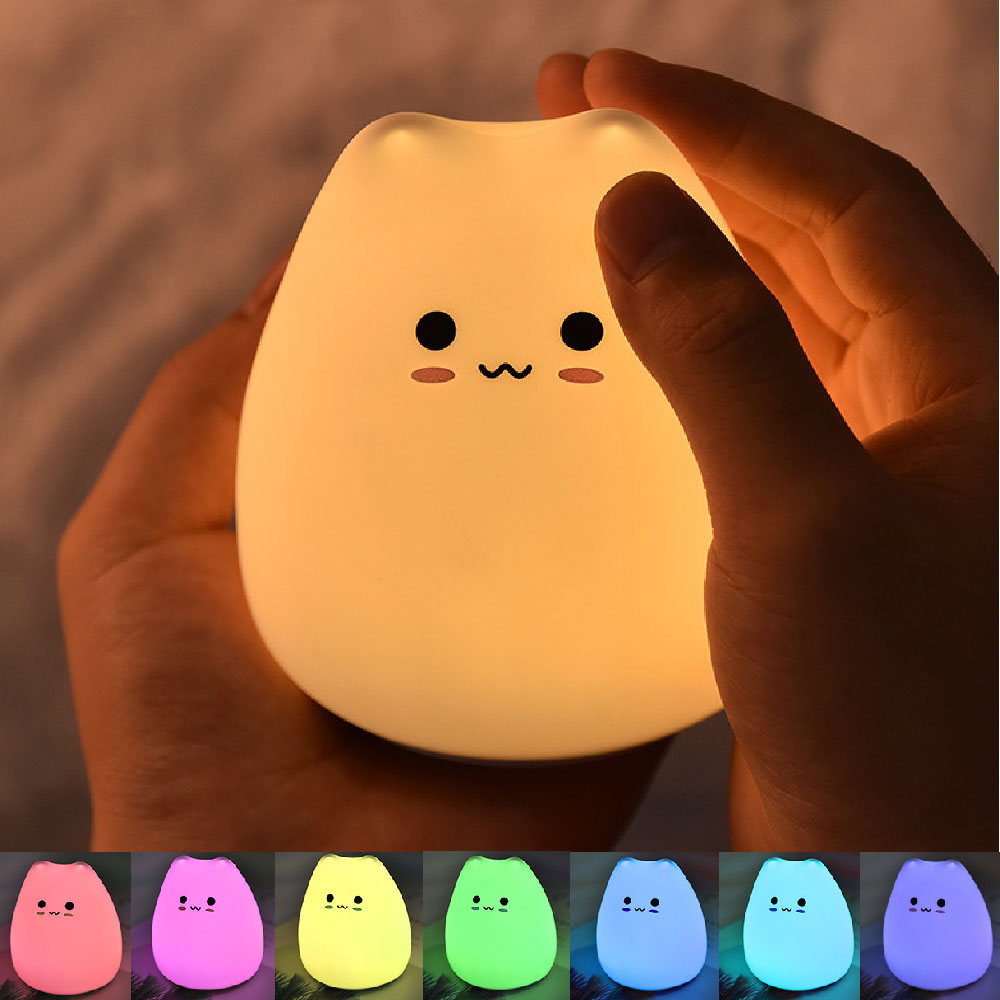 Veilleuse chat 7 couleur, idéal pour enfants. Lampe tactile