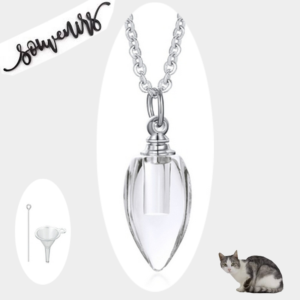 collier pendentif larme blanche crélation femme chat urne crélation - La BoutiK du Chat