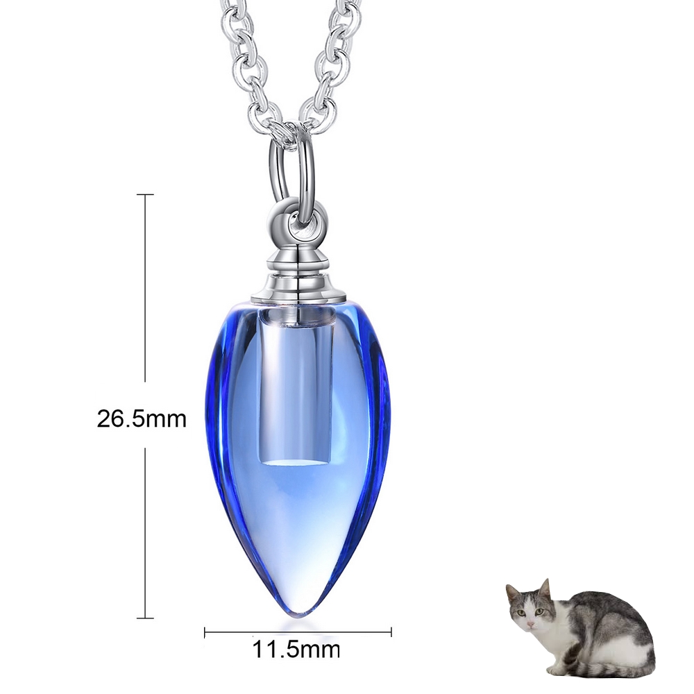 collier larme bleu taille femme chat urne crélation - La BoutiK du Chat