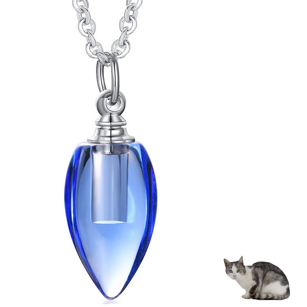 collier larme bleu femme chat urne crélation - La BoutiK du Chat